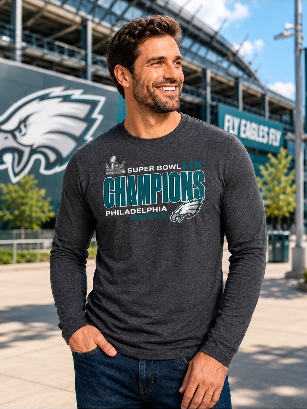 Fanatics Philadelphia Eagles Super Bowl LIX Champions Long Sleeve Shirt 3XL New